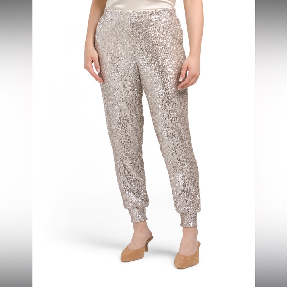 Cable & Gauge Women’s Champagne Gold Sequin Joggers Size Medium & X-Large